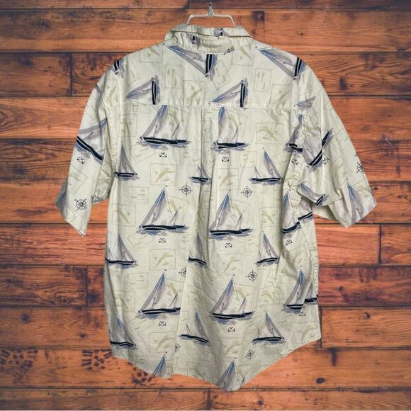 5 for $25🔥Puritan Sailboat Print Cream Button Front Shirt Large (42/44) - Picture 2 of 5